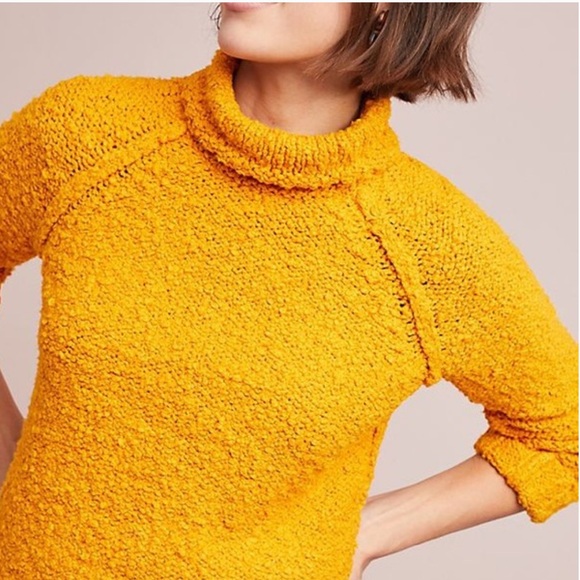 Anthropologie Moth Juliette Turtleneck Chunky Knit Sweater in Mango size X-Small - Picture 2 of 9